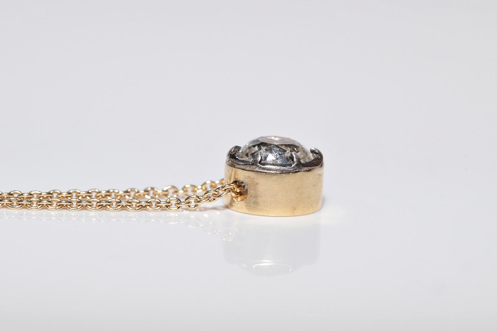 Collier solitaire en or 18 carats de fabrication naturelle avec diamants taille ancienne en vente 8