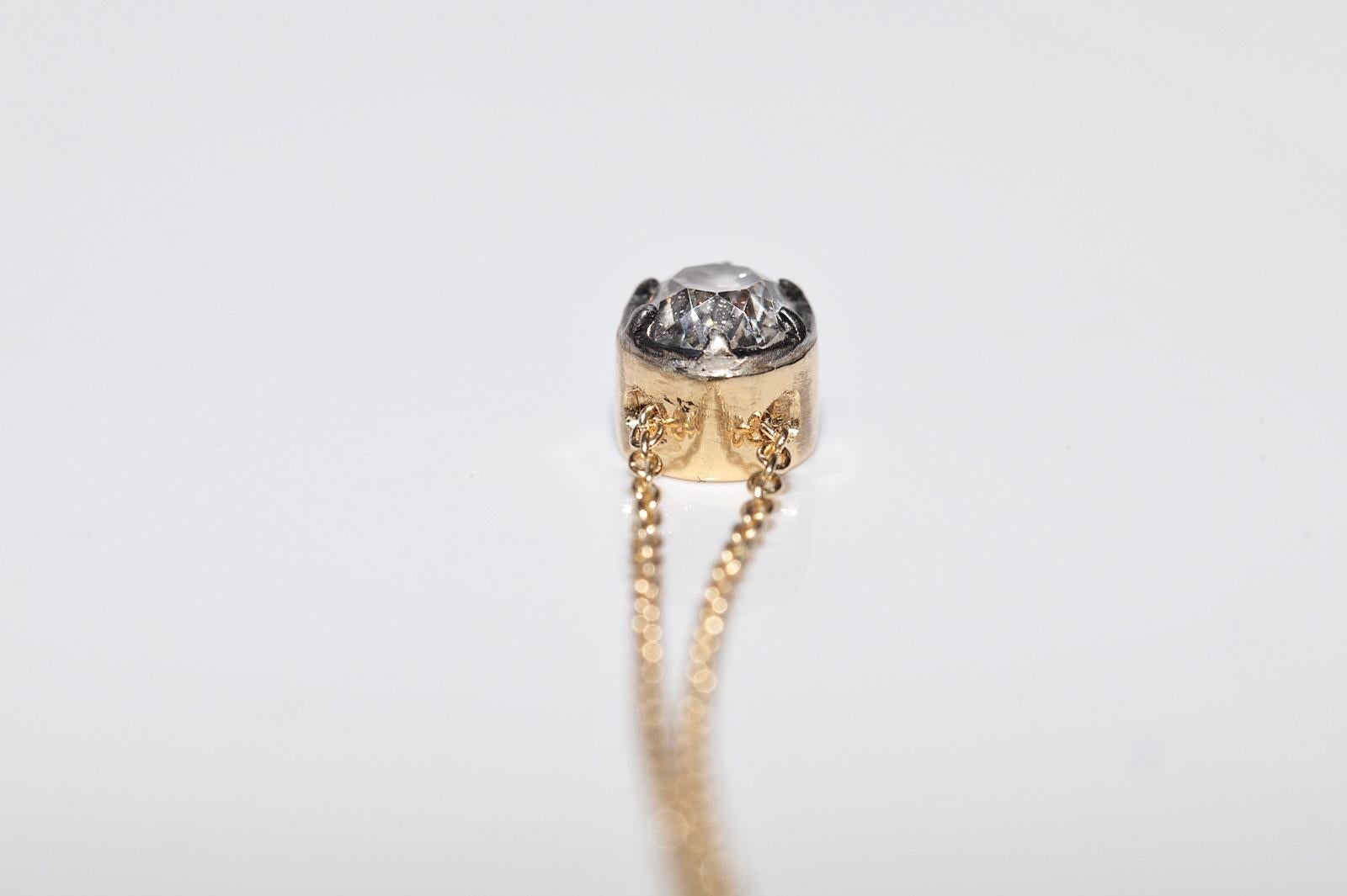 Collier solitaire en or 18 carats de fabrication naturelle avec diamants taille ancienne en vente 9