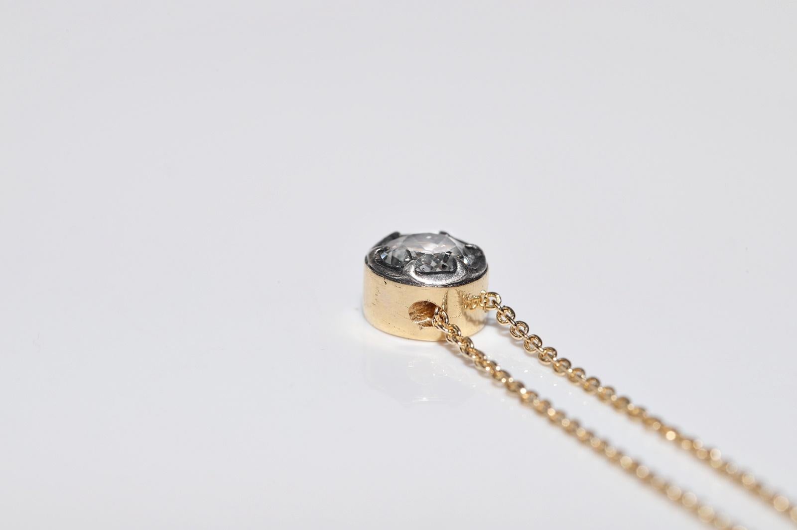Collier solitaire en or 18 carats de fabrication naturelle avec diamants taille ancienne en vente 9