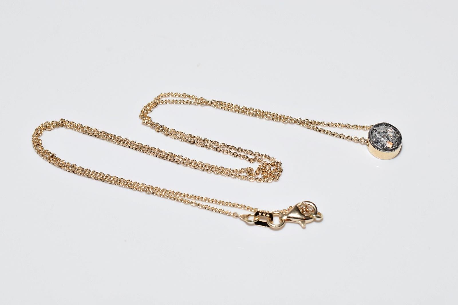 18k Gold New Made Natural Old Cut Diamond Pendant Solitaire Necklace For Sale 10