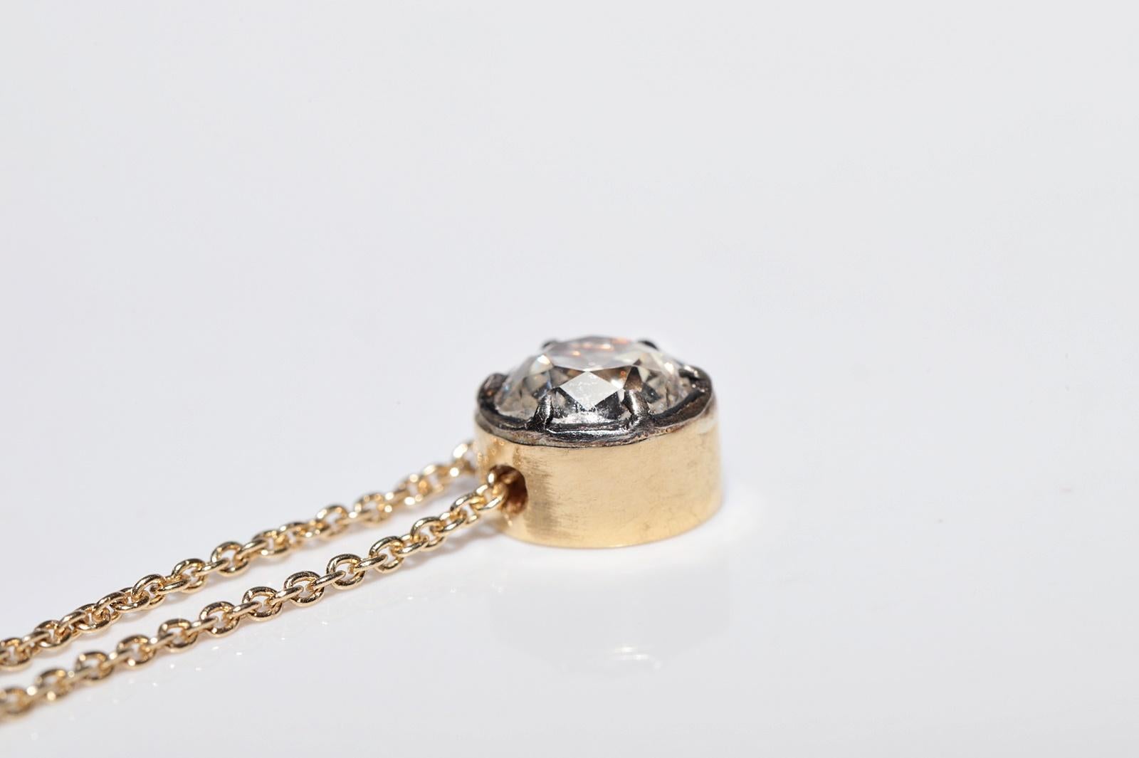 Collier solitaire en or 18 carats de fabrication naturelle avec diamants taille ancienne en vente 10