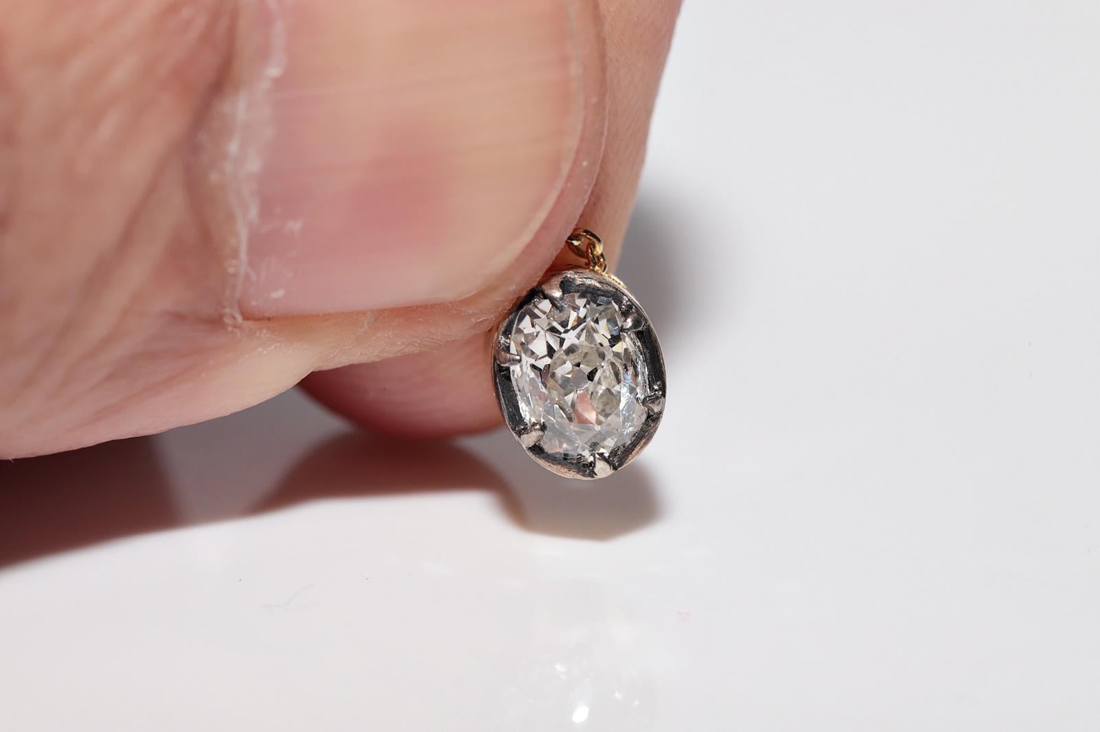 Collier solitaire en or 18 carats de fabrication naturelle avec diamants taille ancienne en vente 11