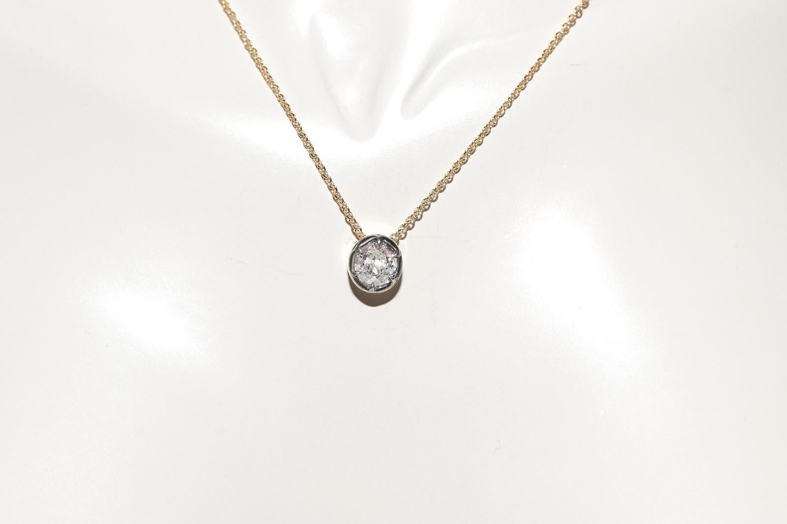 Collier solitaire en or 18 carats de fabrication naturelle avec diamants taille ancienne en vente 11