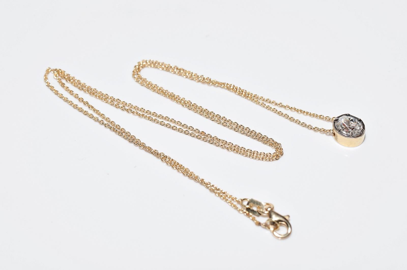 Collier solitaire en or 18 carats de fabrication naturelle avec diamants taille ancienne en vente 12