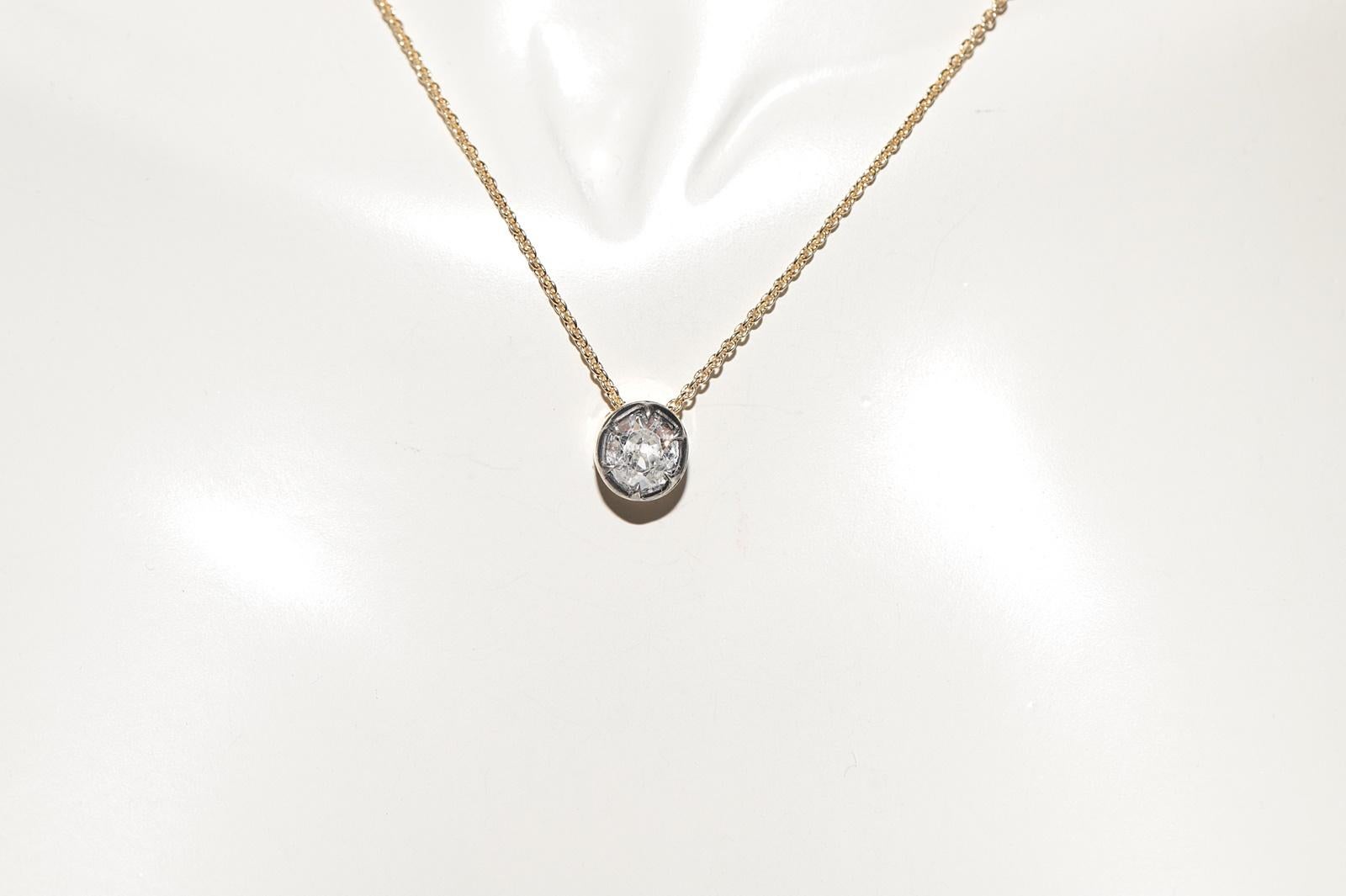 Modern 18k Gold New Made Natural Old Cut Diamond Pendant Solitaire Necklace For Sale