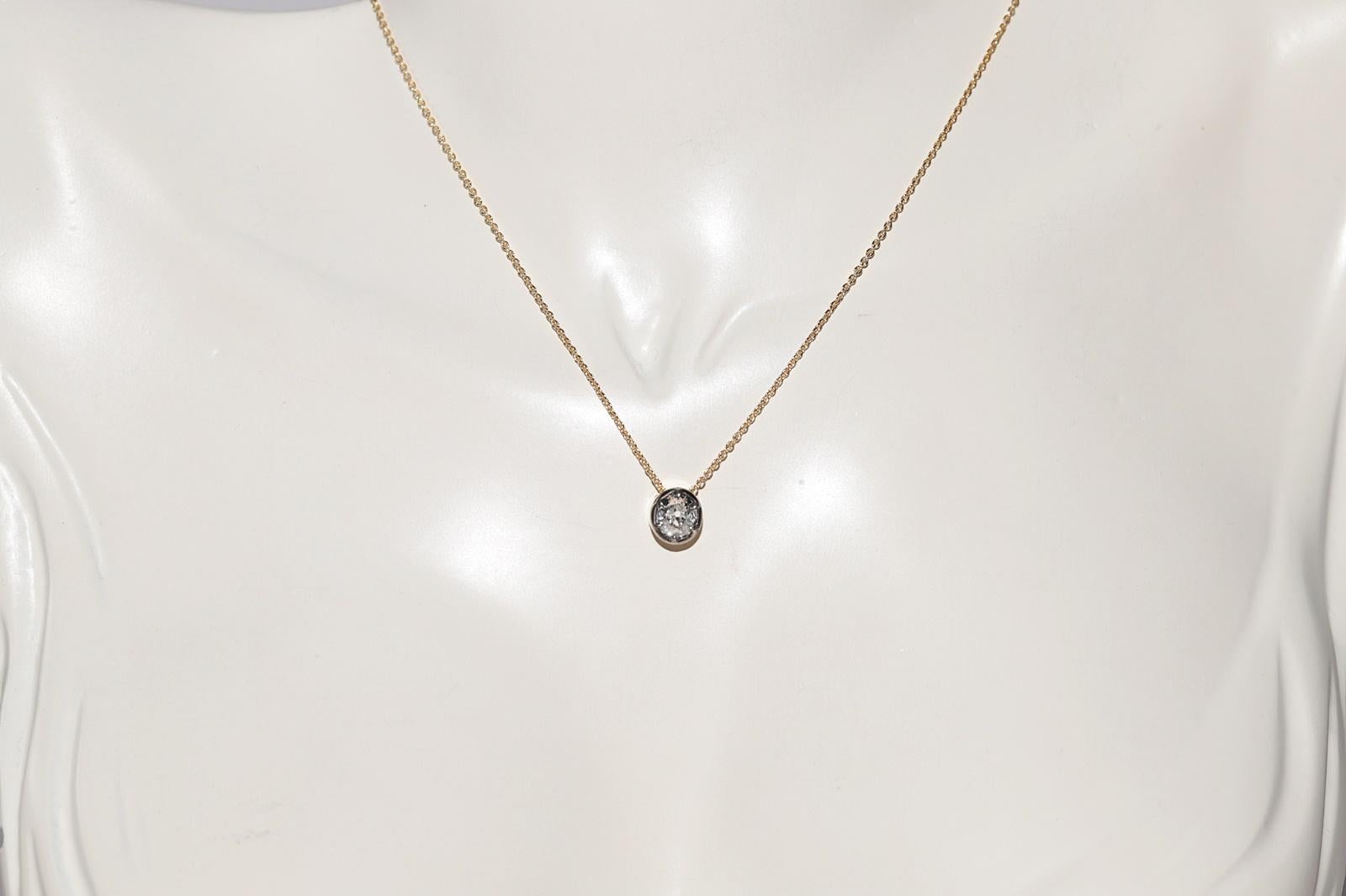 Old Mine Cut 18k Gold New Made Natural Old Cut Diamond Pendant Solitaire Necklace For Sale
