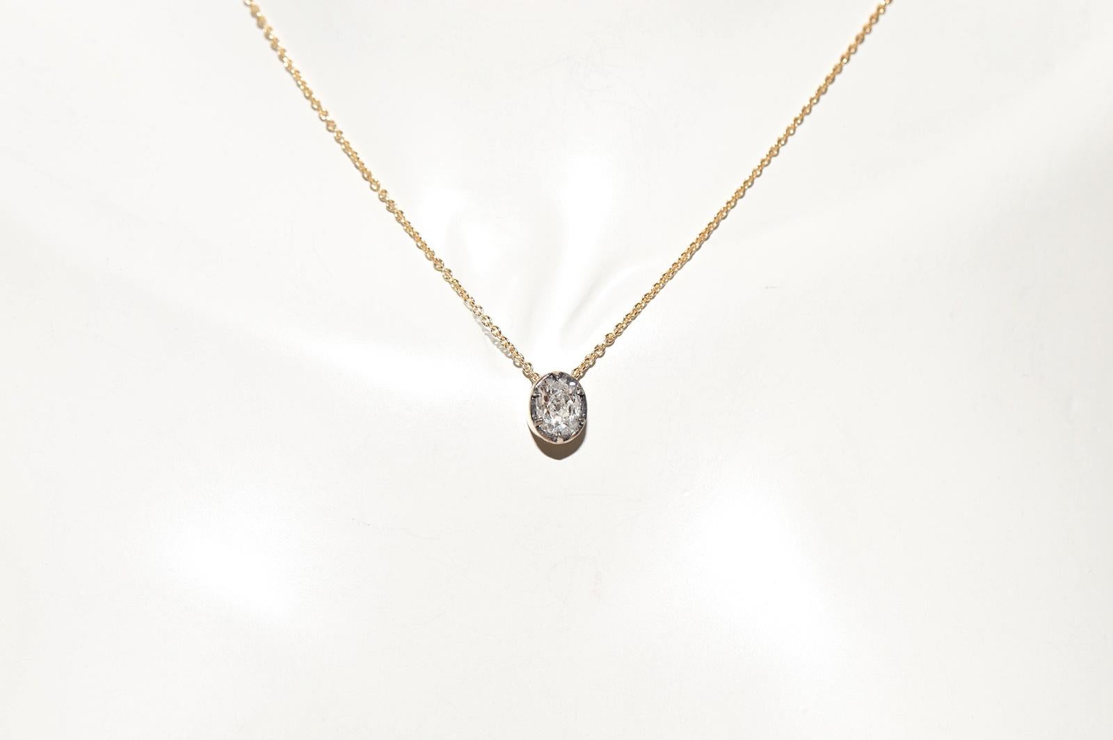 Taille vieille Europe Collier solitaire en or 18 carats de fabrication naturelle avec diamants taille ancienne en vente