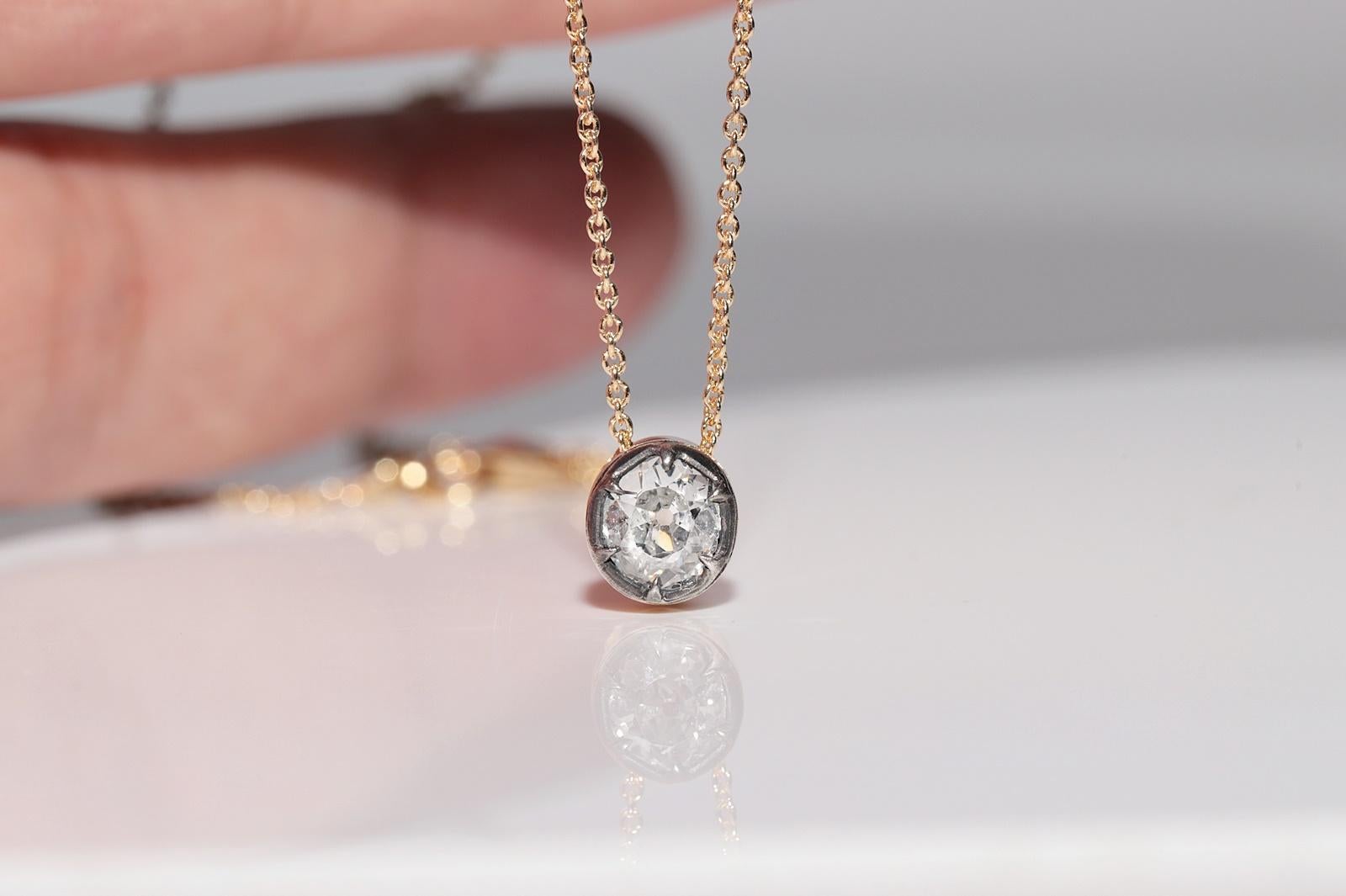 Women's 18k Gold New Made Natural Old Cut Diamond Pendant Solitaire Necklace For Sale