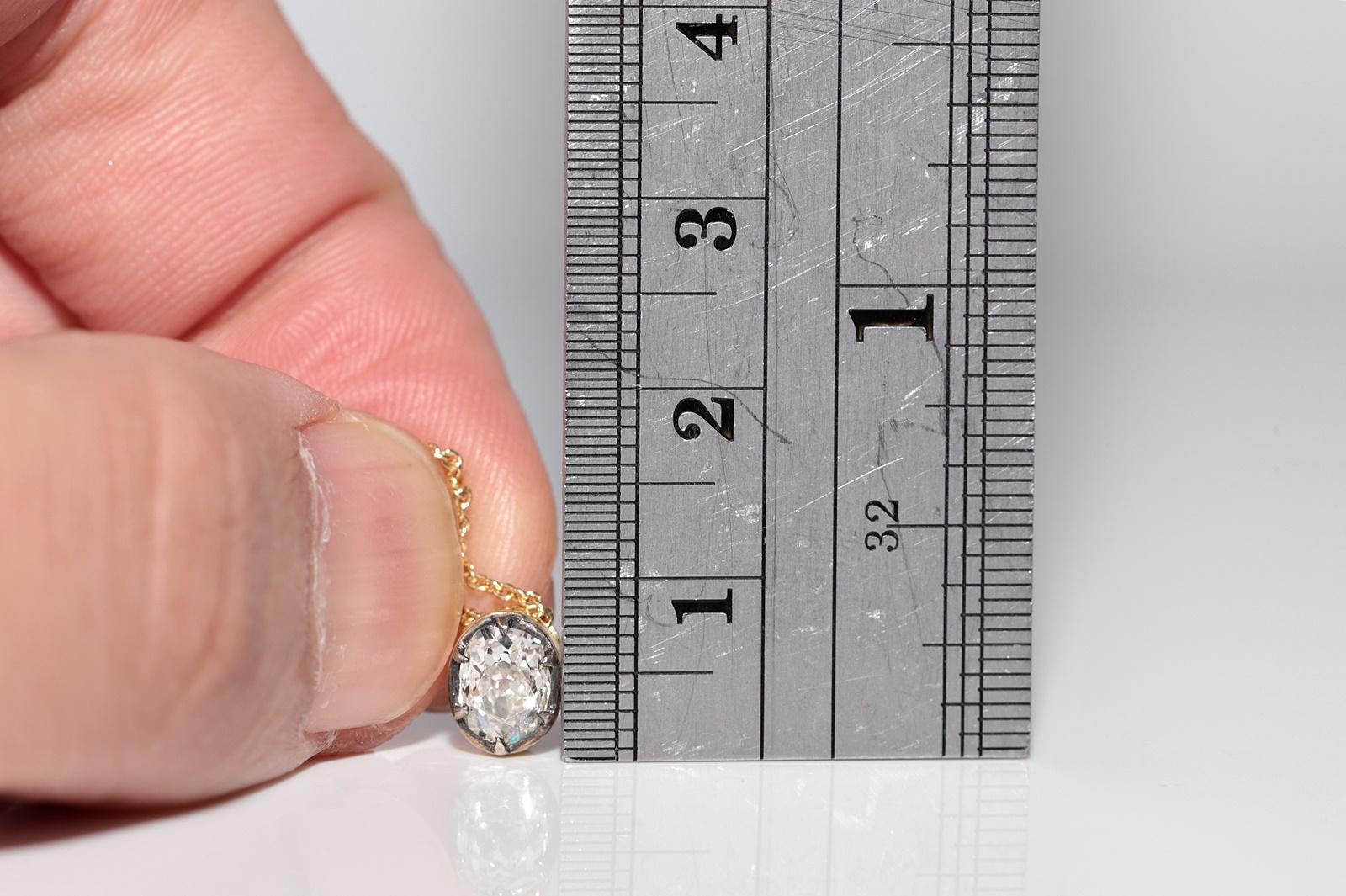 Collier solitaire en or 18 carats de fabrication naturelle avec diamants taille ancienne Pour femmes en vente