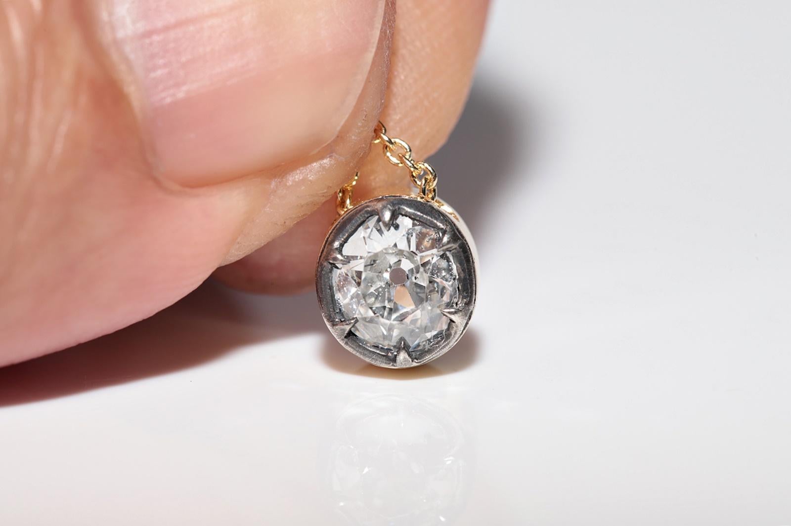 Collier solitaire en or 18 carats de fabrication naturelle avec diamants taille ancienne en vente 1