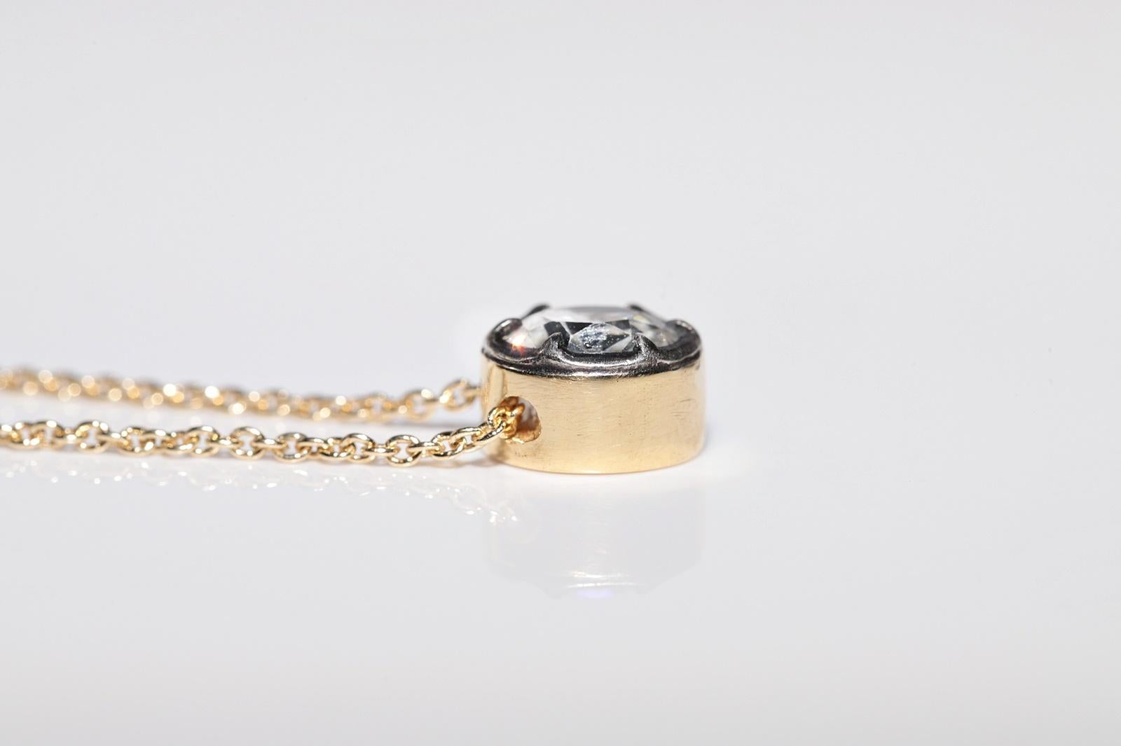 18k Gold New Made Natural Old Cut Diamond Pendant Solitaire Necklace For Sale 2