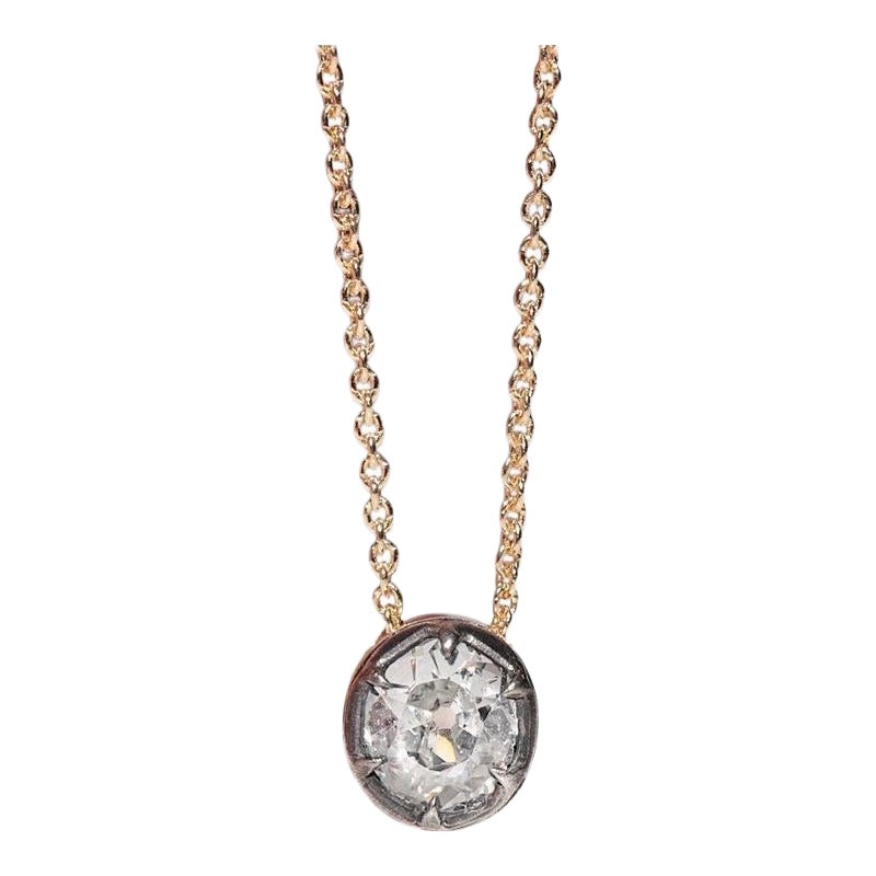 Collier solitaire en or 18 carats de fabrication naturelle avec diamants taille ancienne