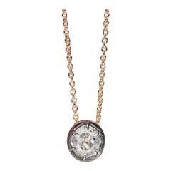 Collier solitaire en or 18 carats de fabrication naturelle avec diamants taille ancienne