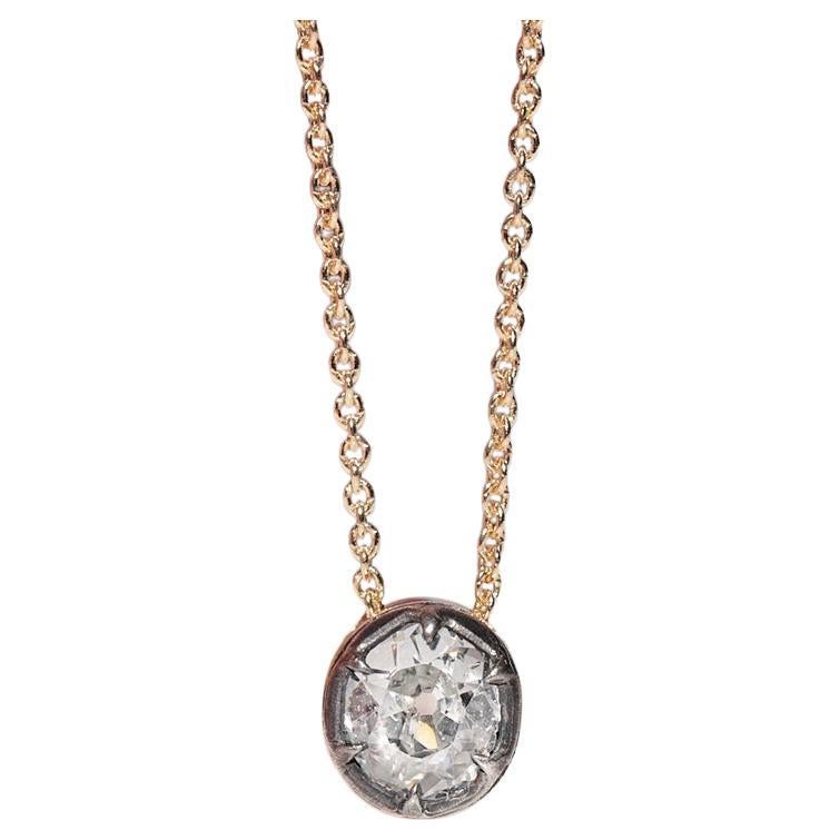 18k Gold New Made Natural Old Cut Diamond Pendant Solitaire Necklace