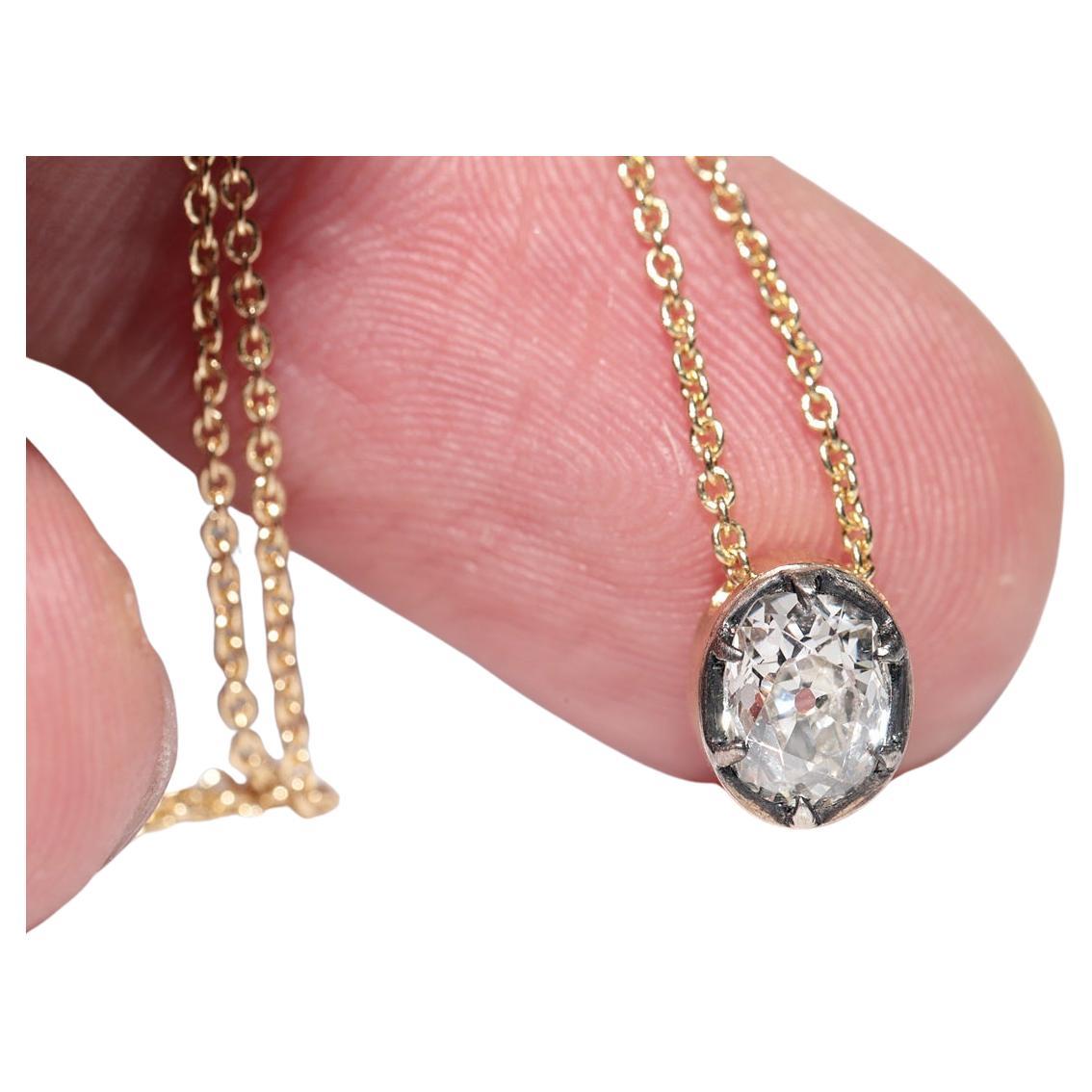 18k Gold New Made Natural Old Cut Diamond Pendant Solitaire Necklace