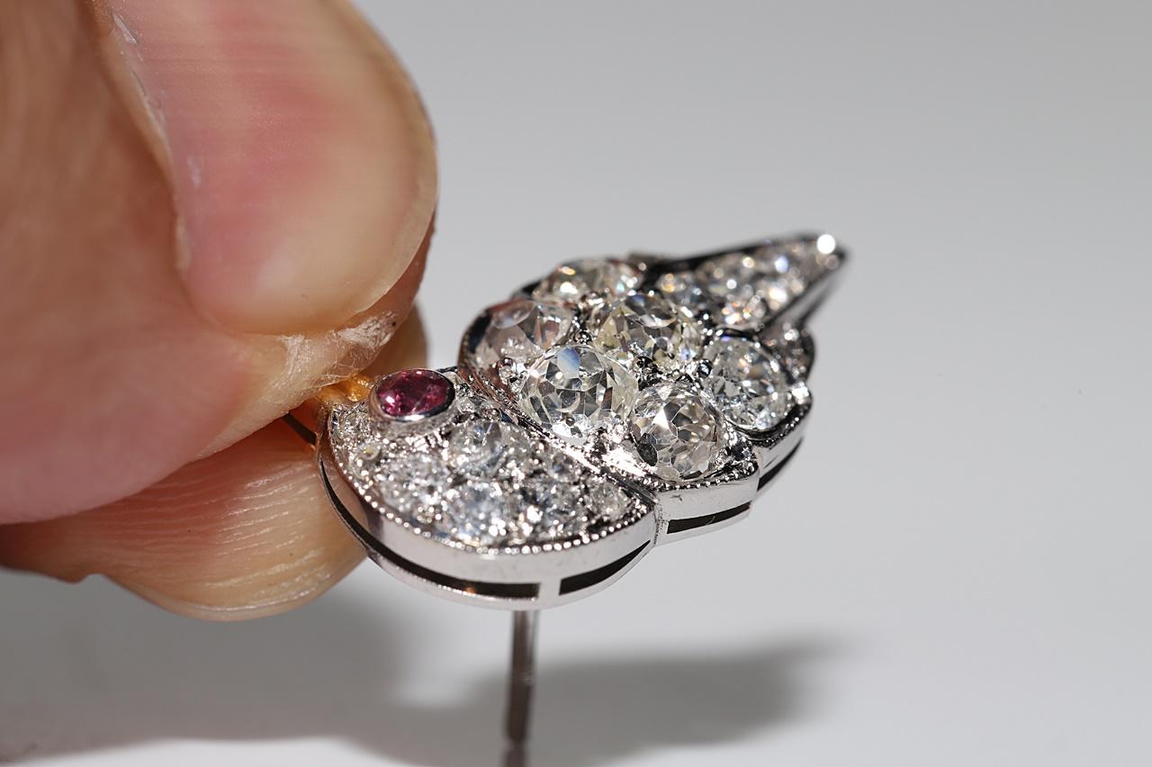 Boucle d'oreille oiseau en or 18K New Made Natural Old Mine Cut Diamond and Ruby Decorated Bird Earring en vente 4