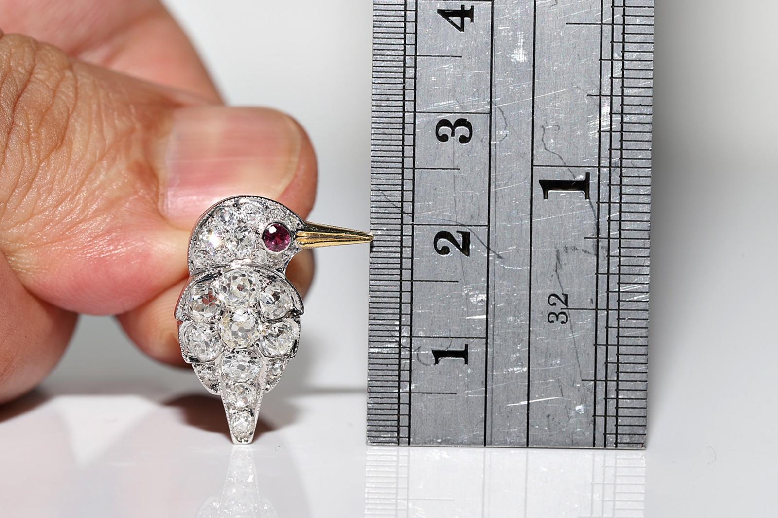 18K Gold New Made Natural Old Mine Cut Diamond And Ruby Decorated Bird Earring  For Sale 7