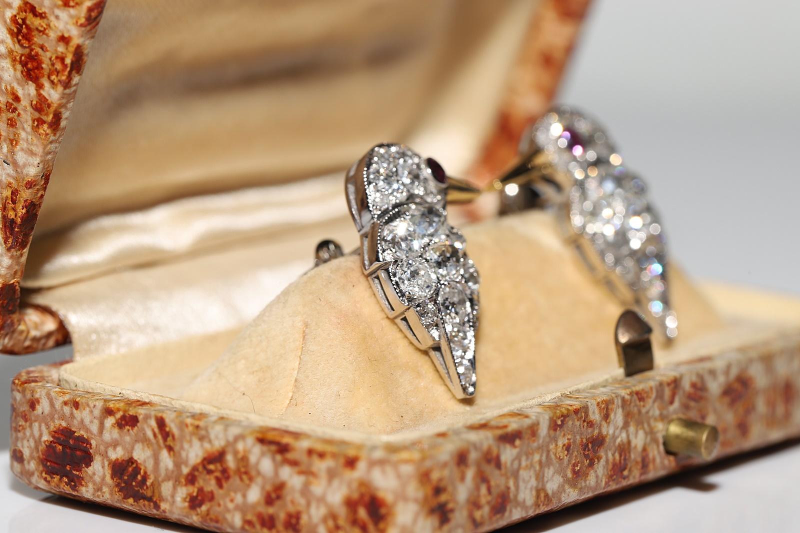 Moderne Boucle d'oreille oiseau en or 18K New Made Natural Old Mine Cut Diamond and Ruby Decorated Bird Earring en vente