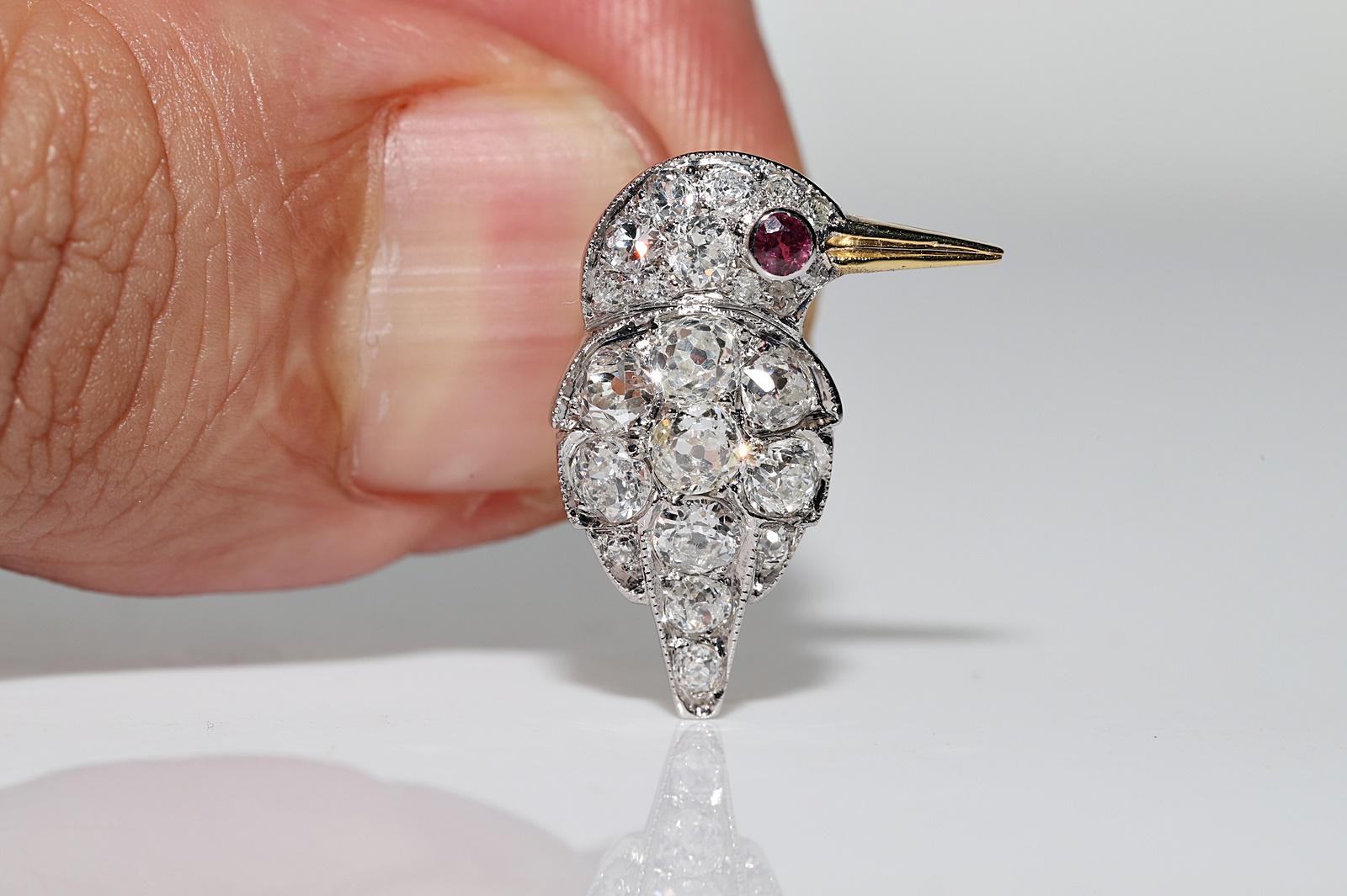 Taille vieille mine Boucle d'oreille oiseau en or 18K New Made Natural Old Mine Cut Diamond and Ruby Decorated Bird Earring en vente