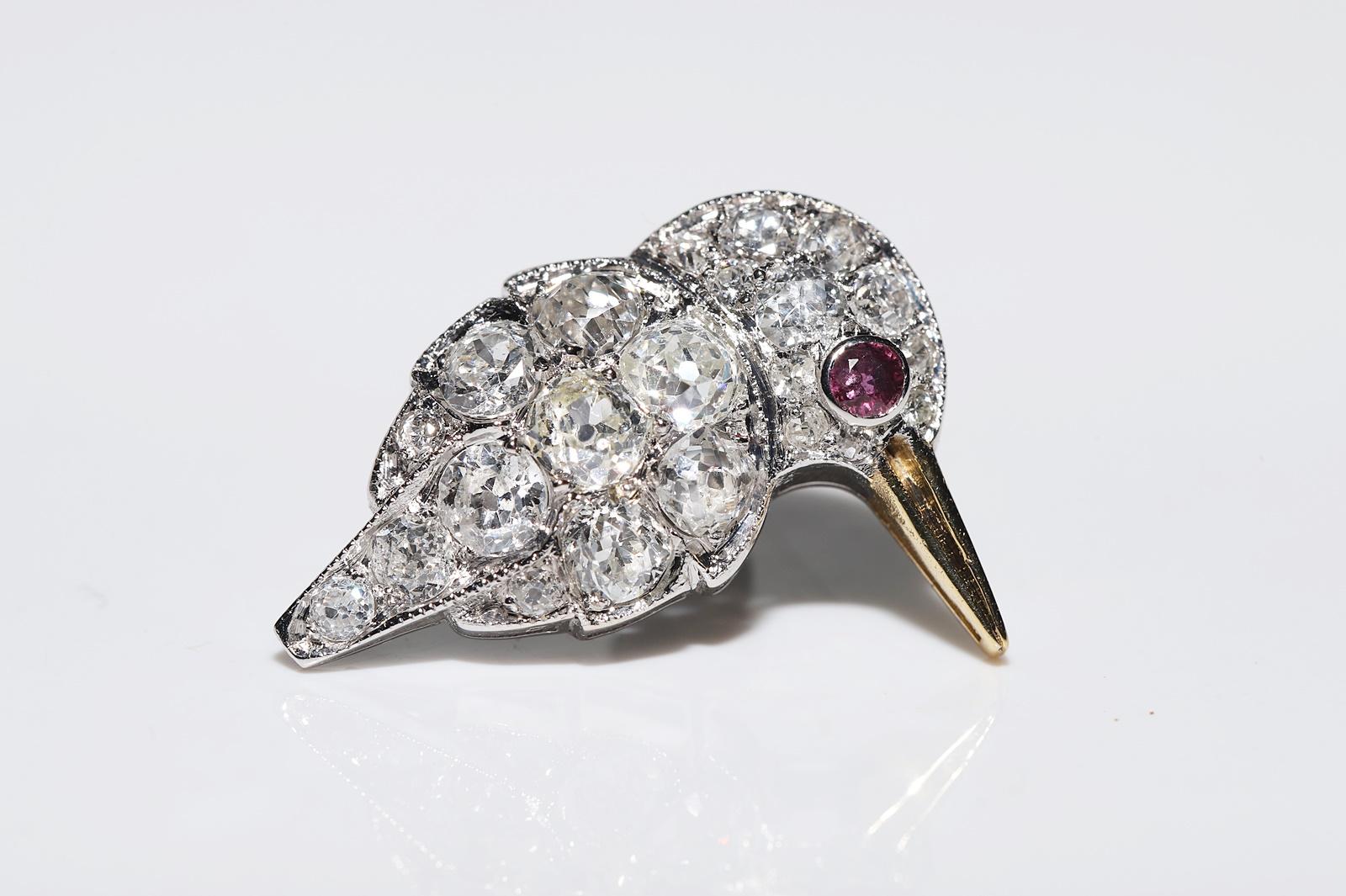 18K Gold New Made Natural Old Mine Cut Diamond And Ruby Decorated Bird Earring  For Sale 1