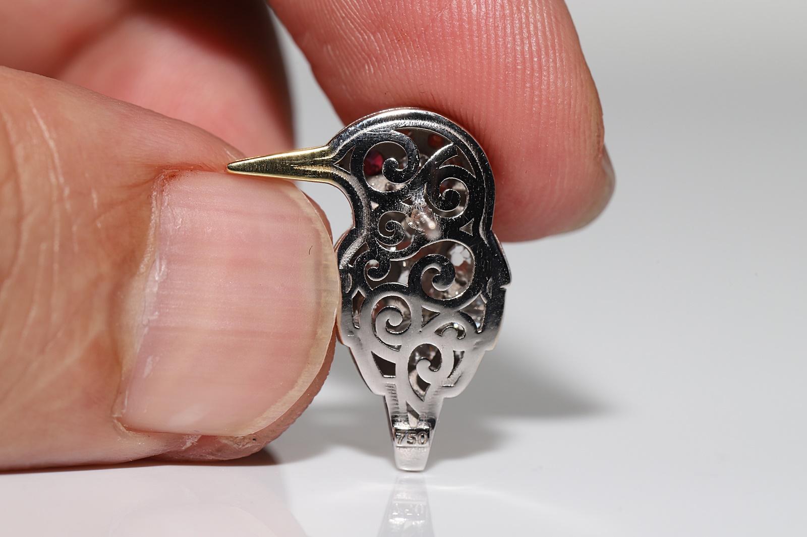Boucle d'oreille oiseau en or 18K New Made Natural Old Mine Cut Diamond and Ruby Decorated Bird Earring en vente 3