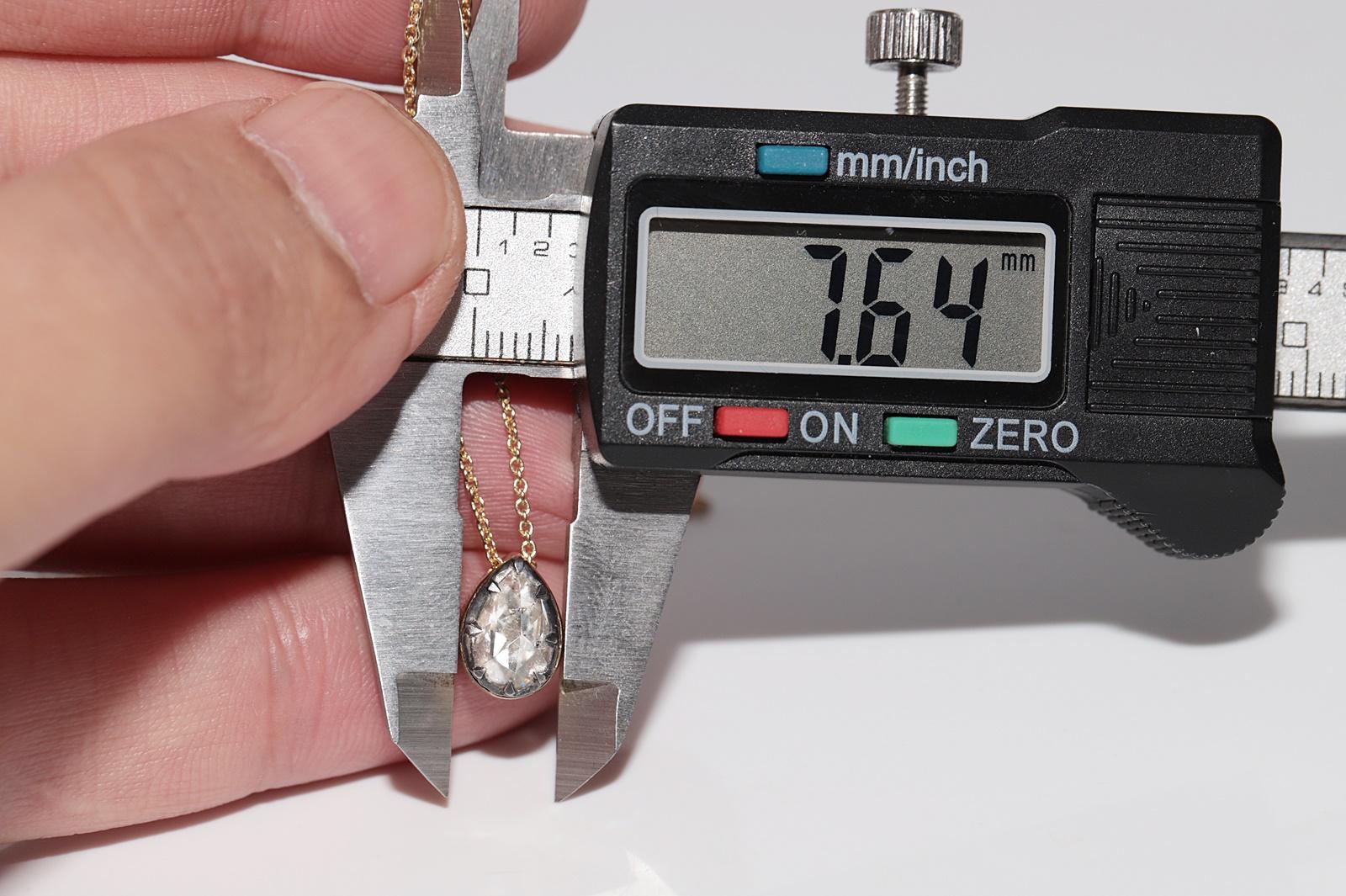 18k Gold New Made Natural Pear Cut Rose Cut Diamond Anhänger Solitaire Halskette im Angebot 7