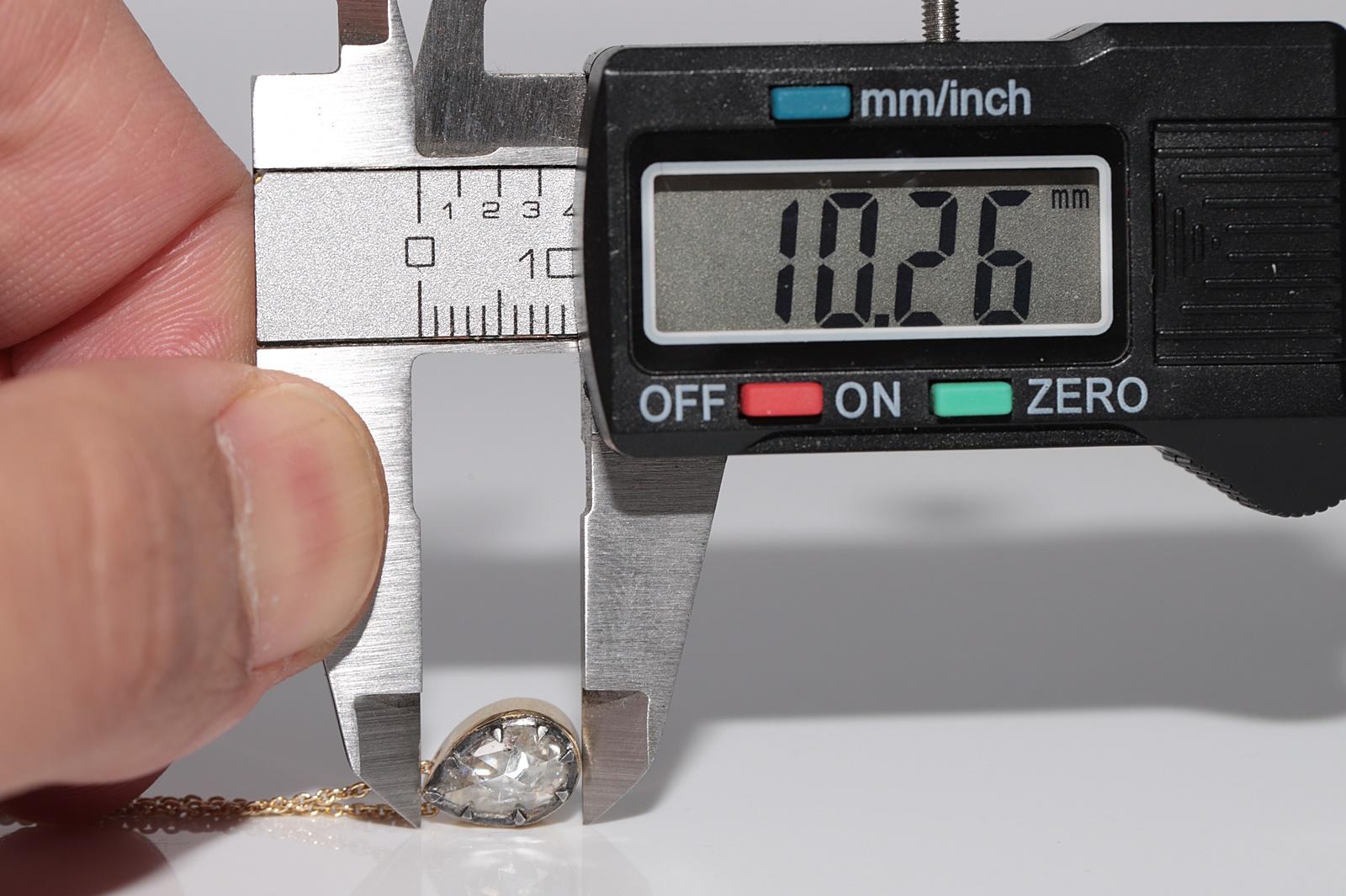 18k Gold New Made Natural Pear Cut Rose Cut Diamond Anhänger Solitaire Halskette im Angebot 8