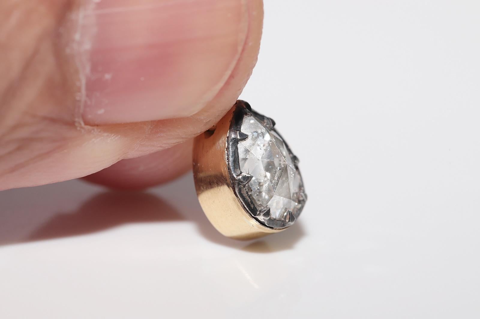 18k Gold New Made Natural Pear Cut Rose Cut Diamond Anhänger Solitaire Halskette im Angebot 9