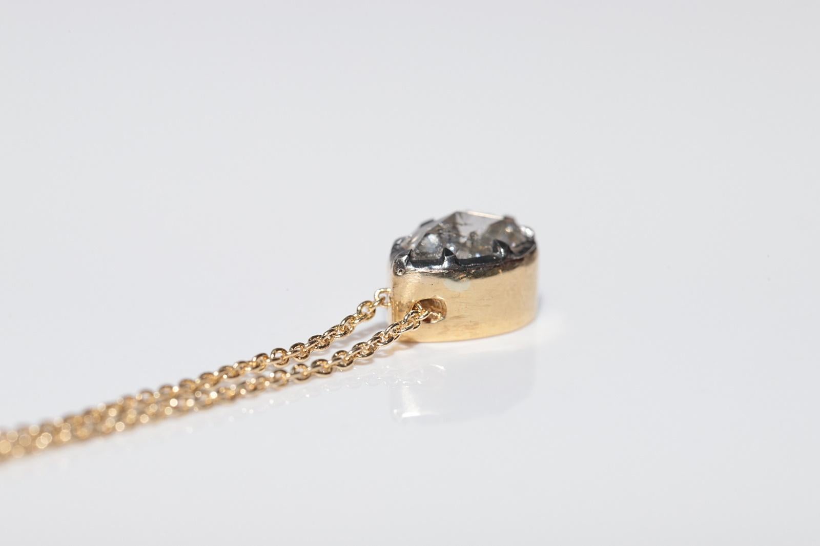 18k Gold New Made Natural Pear Cut Rose Cut Diamond Pendant Solitaire Necklace For Sale 11