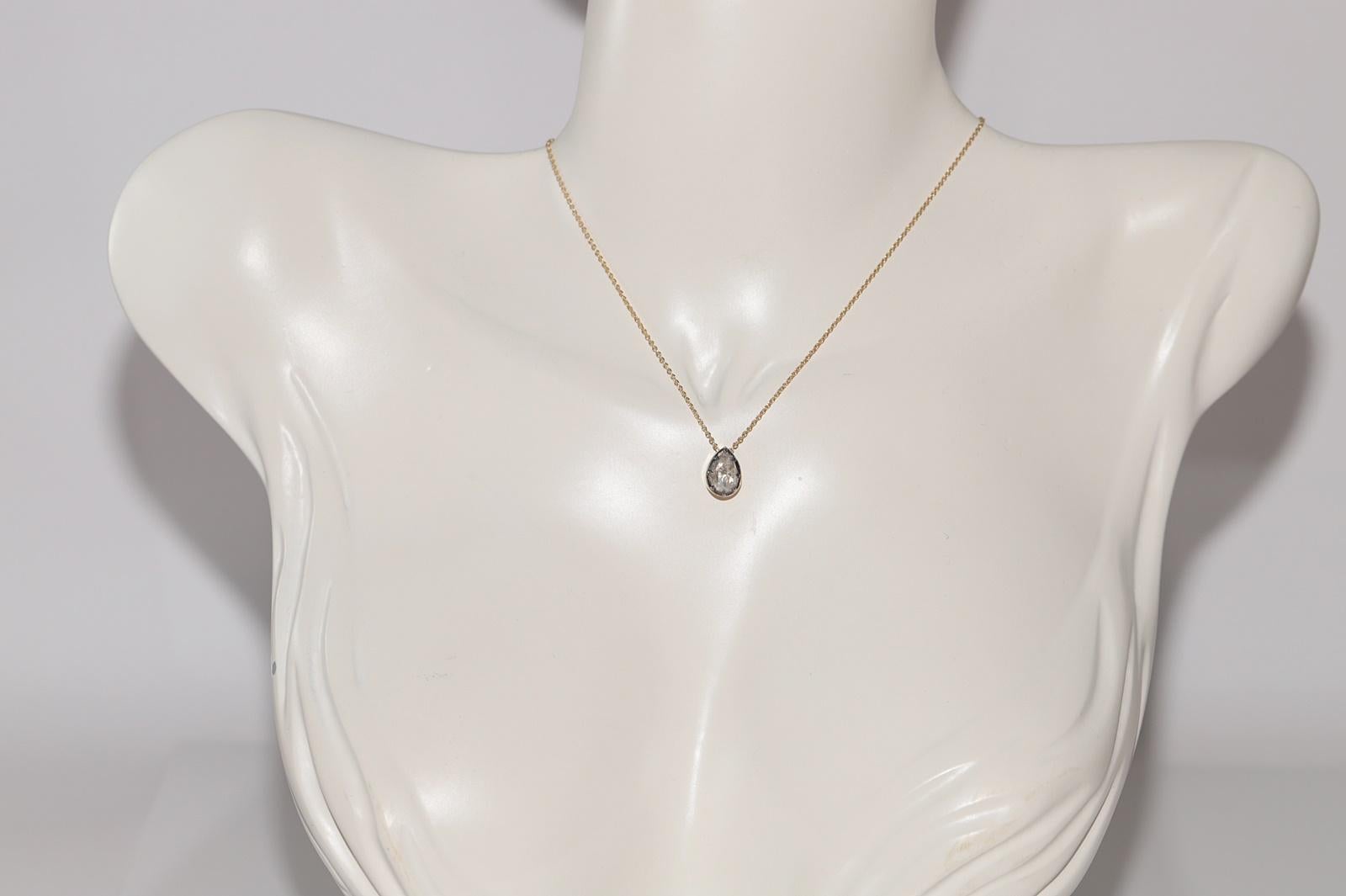 Modern 18k Gold New Made Natural Pear Cut Rose Cut Diamond Pendant Solitaire Necklace For Sale