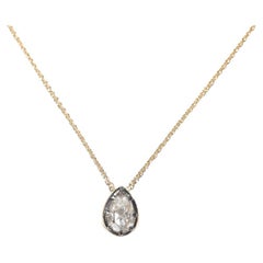 18k Gold New Made Natural Pear Cut Rose Cut Diamond Pendant Solitaire Necklace
