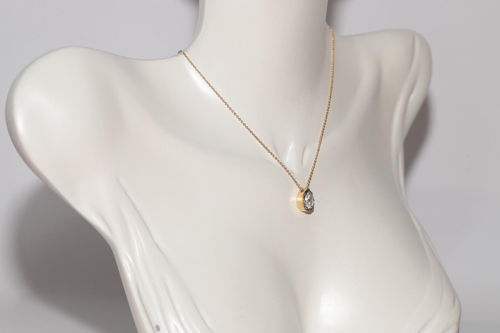 Women's 18k Gold New Made Natural Pear Cut Rose Cut Diamond Pendant Solitaire Necklace For Sale