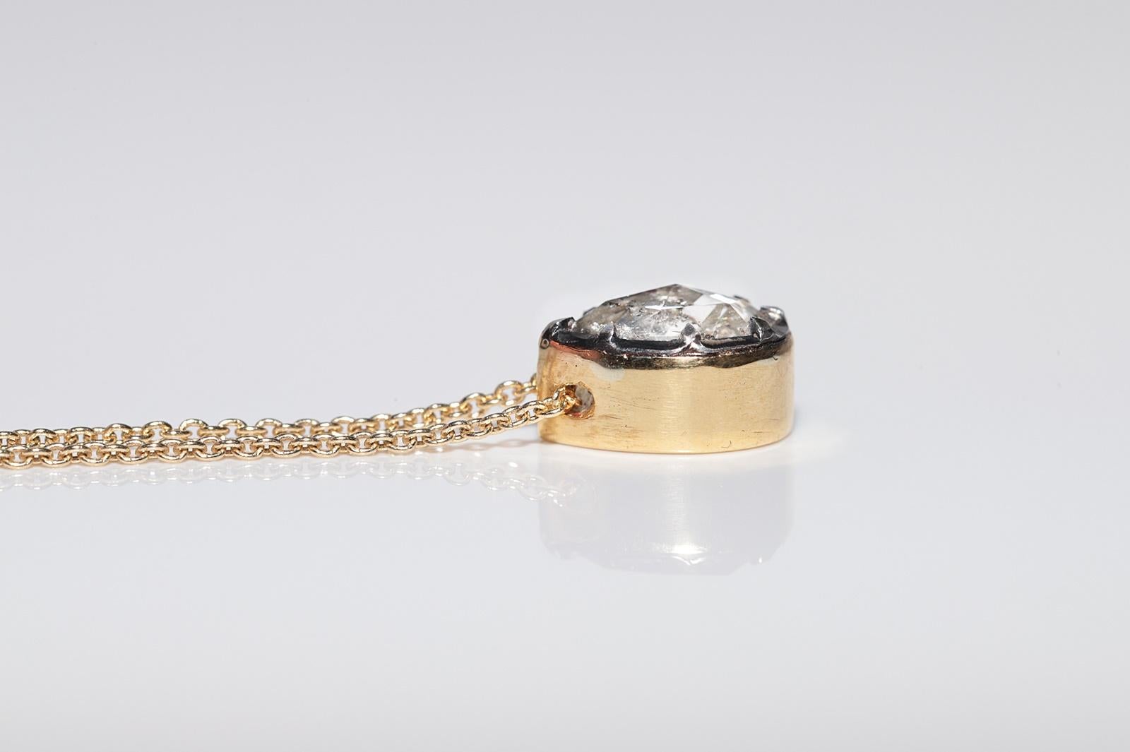 18k Gold New Made Natural Pear Cut Rose Cut Diamond Pendant Solitaire Necklace For Sale 1