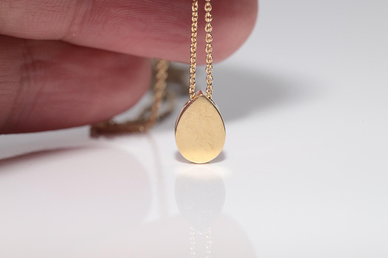 18k Gold New Made Natural Pear Cut Rose Cut Diamond Pendant Solitaire Necklace For Sale 2