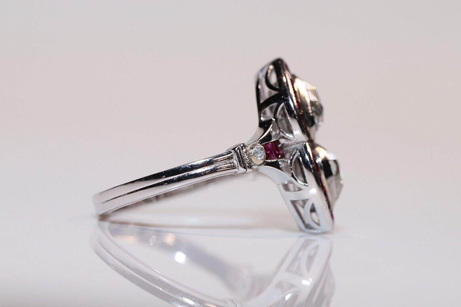Modern 18k Gold New Made Natural Rose Cut Diamond And Caliber Cut Ruby Navette Ring For Sale