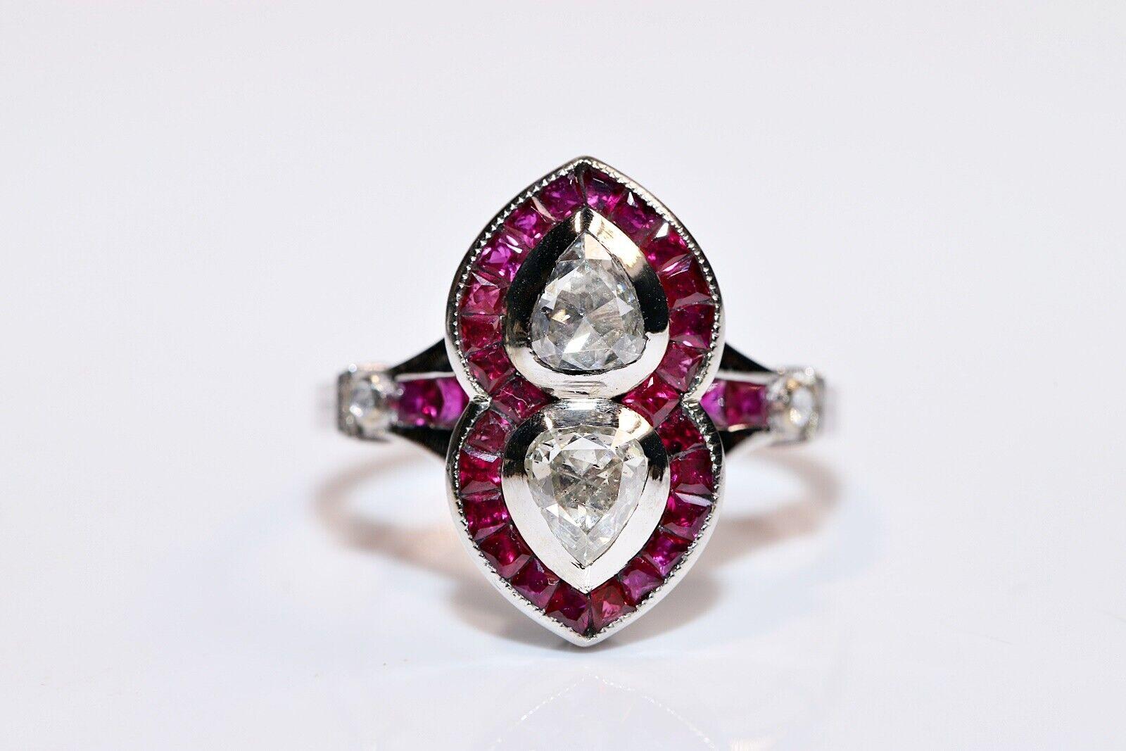 18k Gold New Made Natural Rose Cut Diamond And Caliber Cut Ruby Navette Ring In New Condition For Sale In Fatih/İstanbul, 34