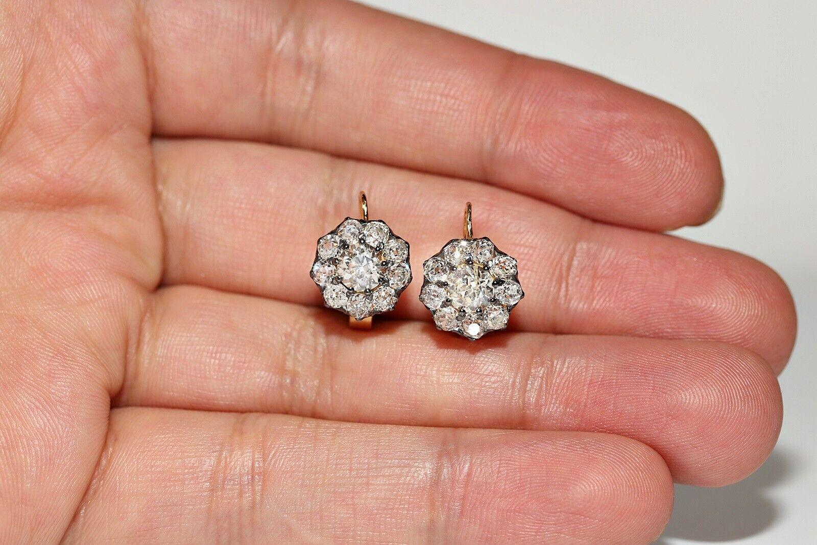 18k Gold Newmade Handcrafted Natural Diamond Decorated Earring For Sale 4