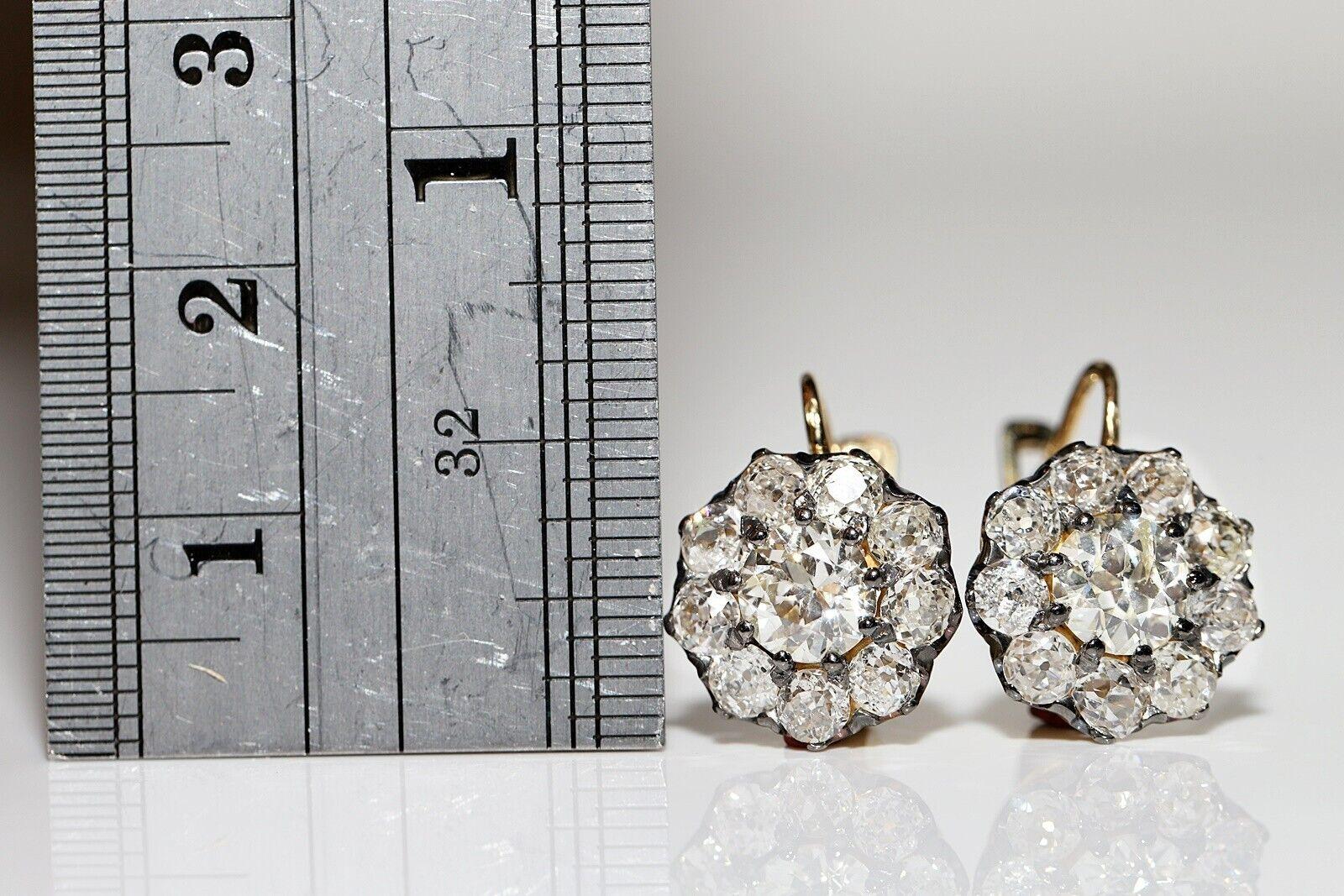 Victorian 18k Gold Newmade Handcrafted Natural Diamond Decorated Earring For Sale