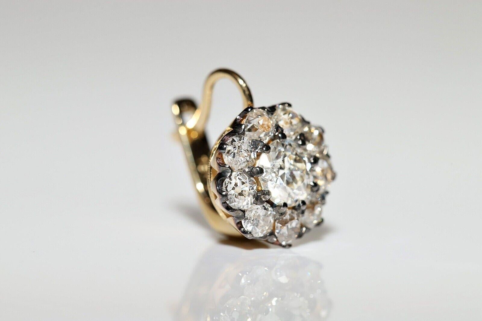 Women's 18k Gold Newmade Handcrafted Natural Diamond Decorated Earring For Sale