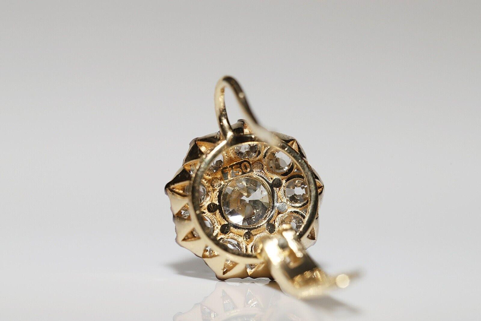 18k Gold Newmade Handcrafted Natural Diamond Decorated Earring For Sale 3