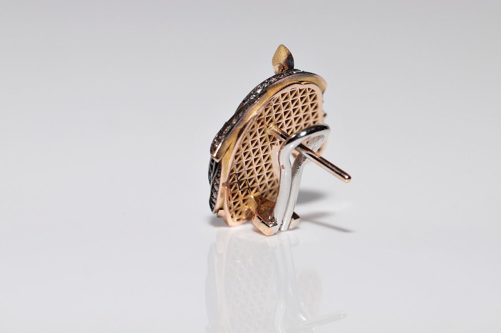 18k Gold Newmade Natural Diamond Decorated Horse Omega Back Earring For Sale 5