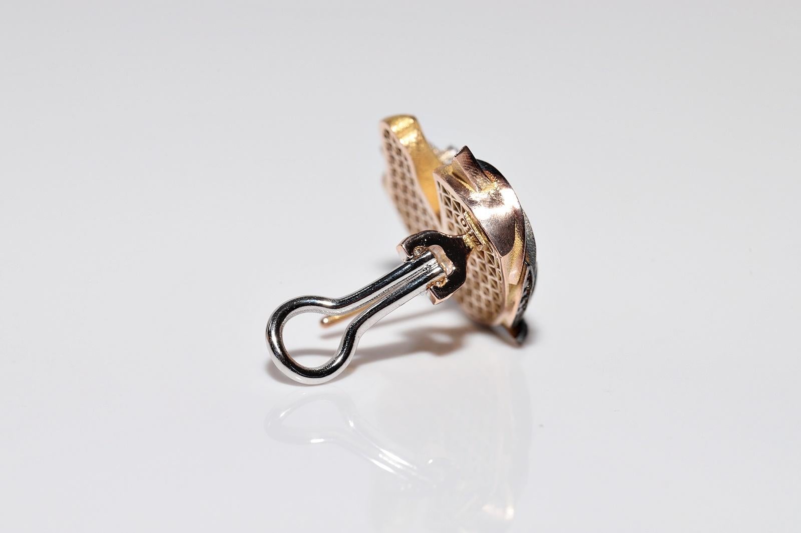 Women's 18k Gold Newmade Natural Diamond Decorated Horse Omega Back Earring For Sale