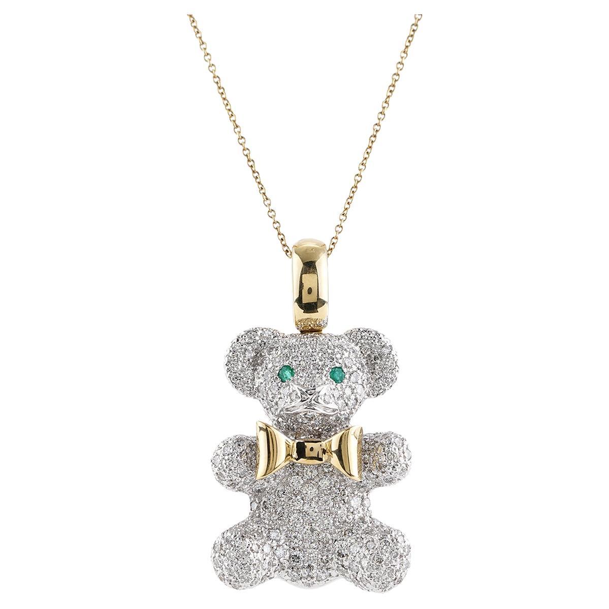 Nounours Mignon Cute 18K Gold Teddybär-Anhänger mit Diamanten und Smaragden