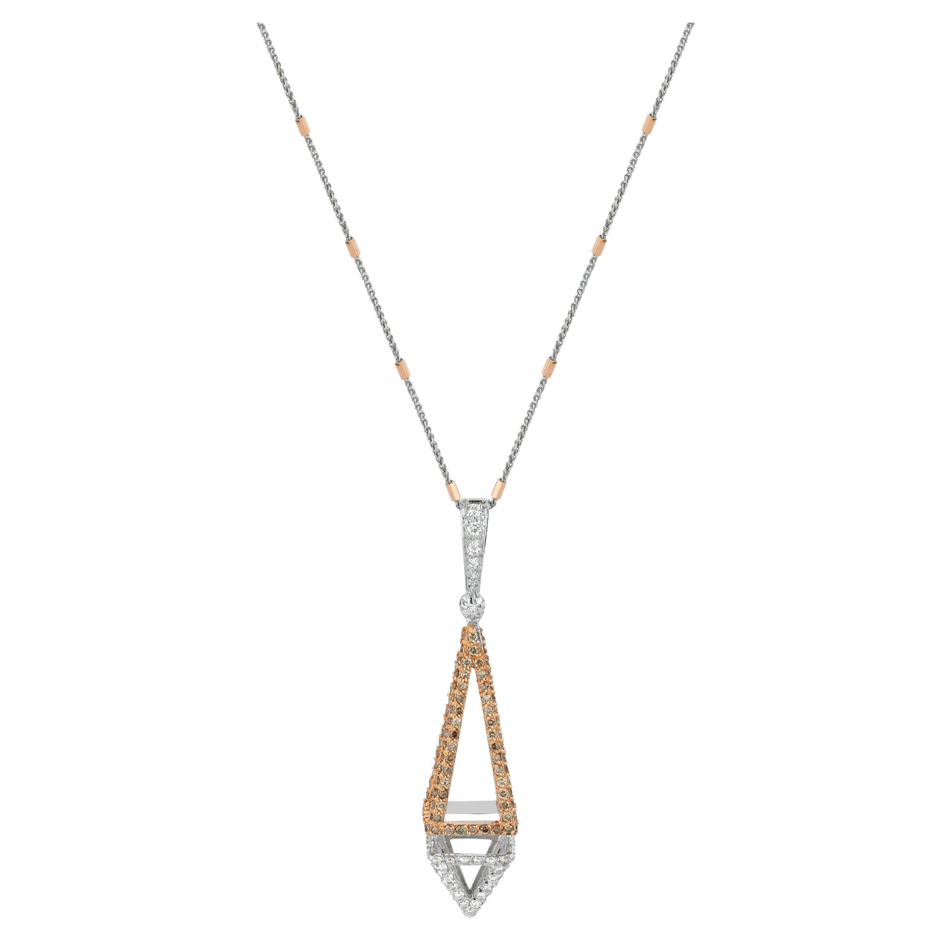  18k Gold Obelisk Necklace with White Diamonds and Champagne Diamonds For Sale