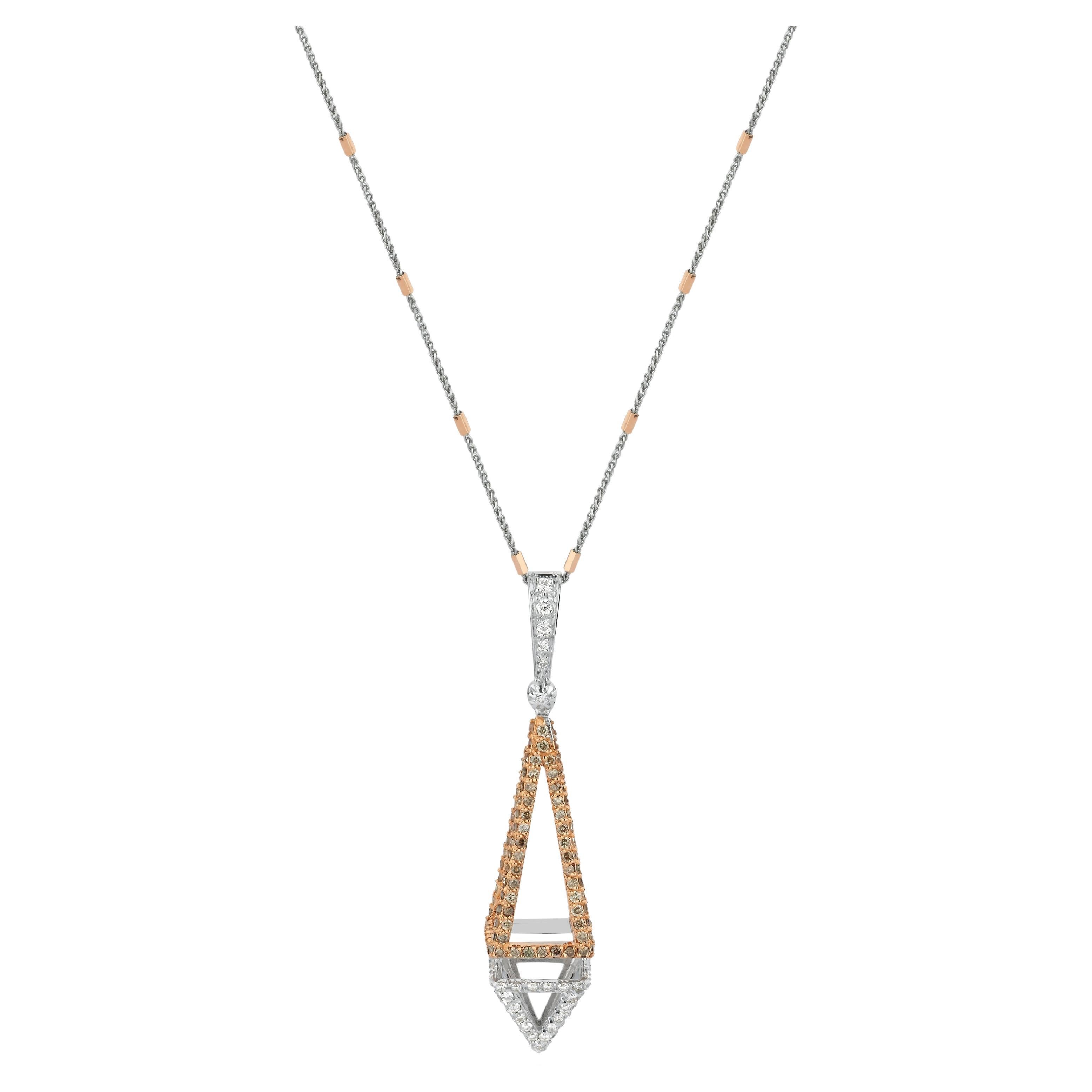 18k Gold Obelisk Necklace with White Diamonds and Champagne Diamonds