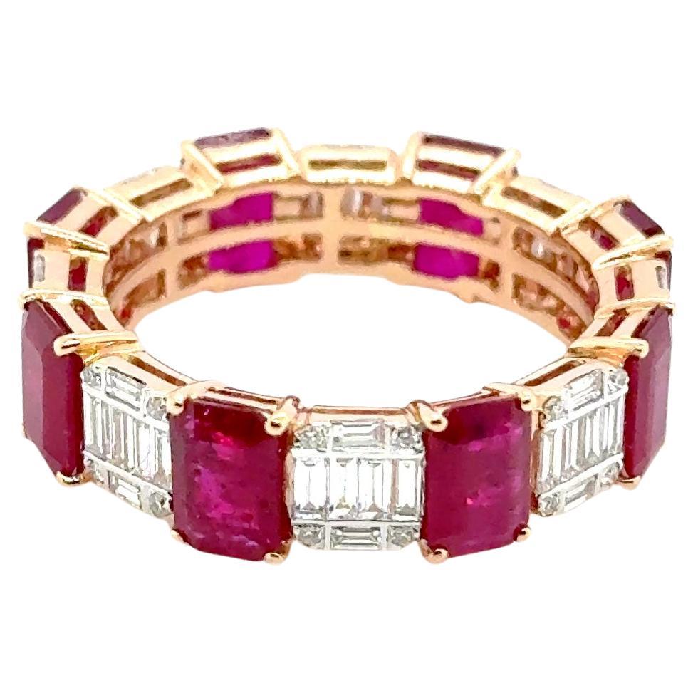 18k Gold Octagon Burmese Ruby Cts 4.17 Round Baguette Diamond Engagement Ring