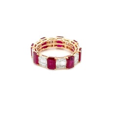 18k Gold Octagon Burmese Ruby Cts 4.17 Round Baguette Diamond Engagement Ring