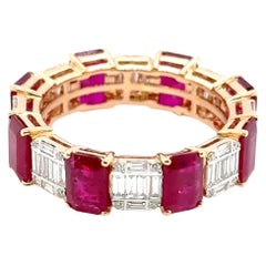 18k Gold Octagon Burmese Ruby Cts 4.17 Round Baguette Diamond Engagement Ring