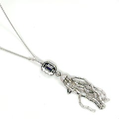 18k Gold Octagon Sapphire Cts 0.54 and Diamond Tassel Necklace