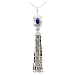 18k Gold Octagon Sapphire Cts 0.54 and Diamond Tassel Necklace